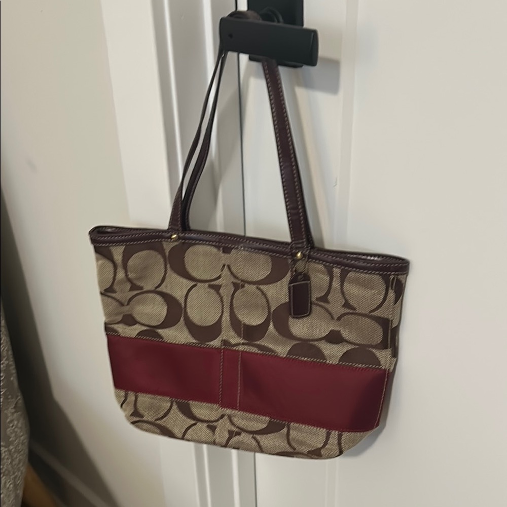 Coach Brown and Red Monogram Tote Bag